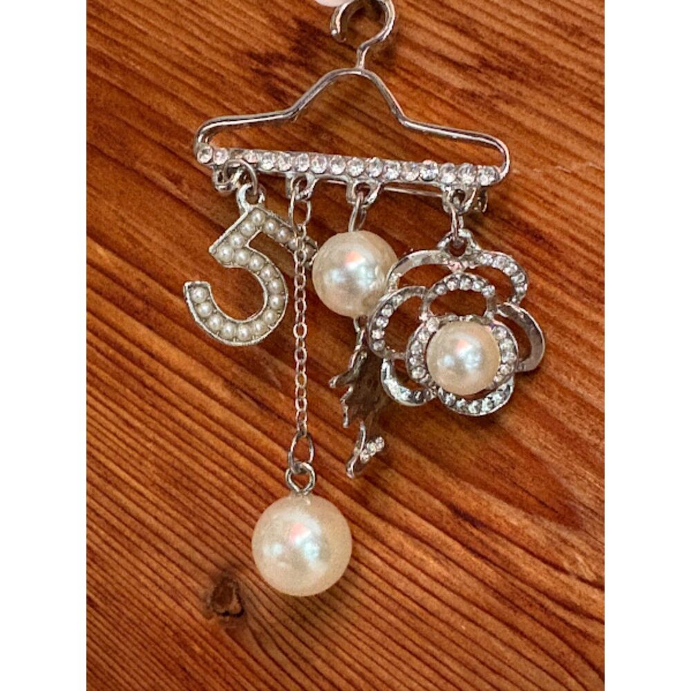 Whimsical Silver & White Charm Brooch